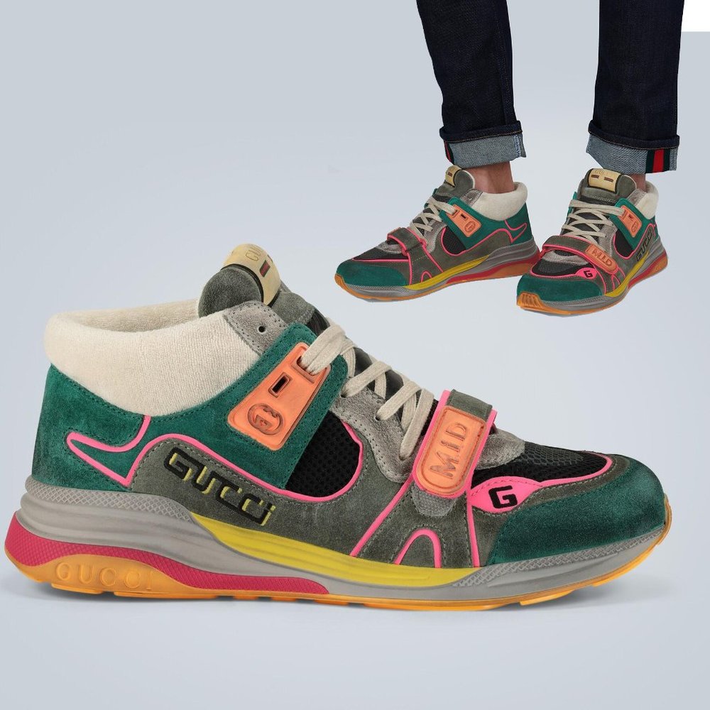 GUCCI SNEAKERS MENS ULTRAPACE MID TOP LEATHER SHOES w LOGO sz 8G 8.5 US